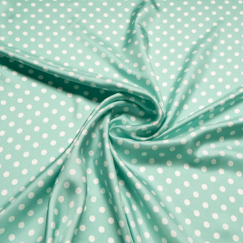 Ivory Spotted Mint Green Pure Silk Twill