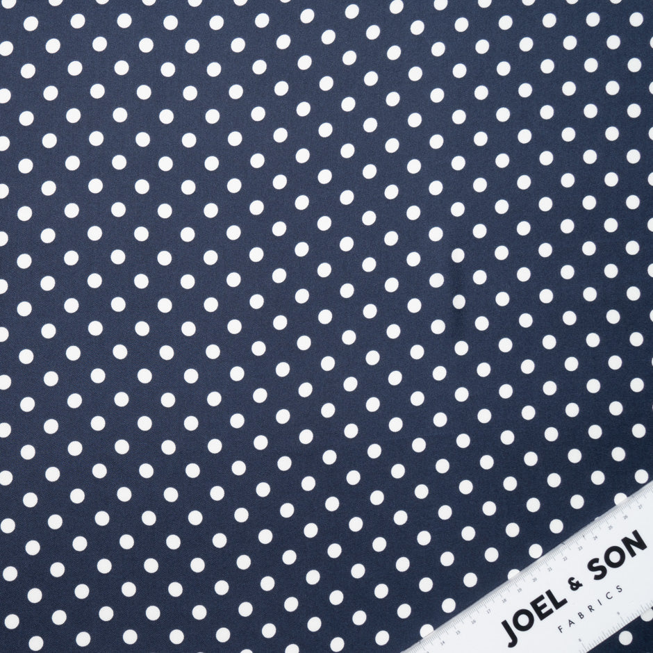 White Spotted Navy Blue Pure Silk Twill