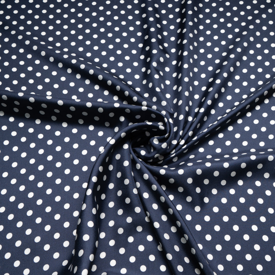 White Spotted Navy Blue Pure Silk Twill