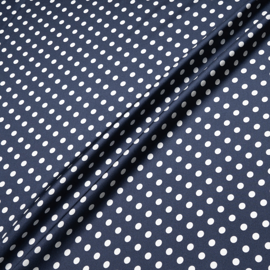 White Spotted Navy Blue Pure Silk Twill