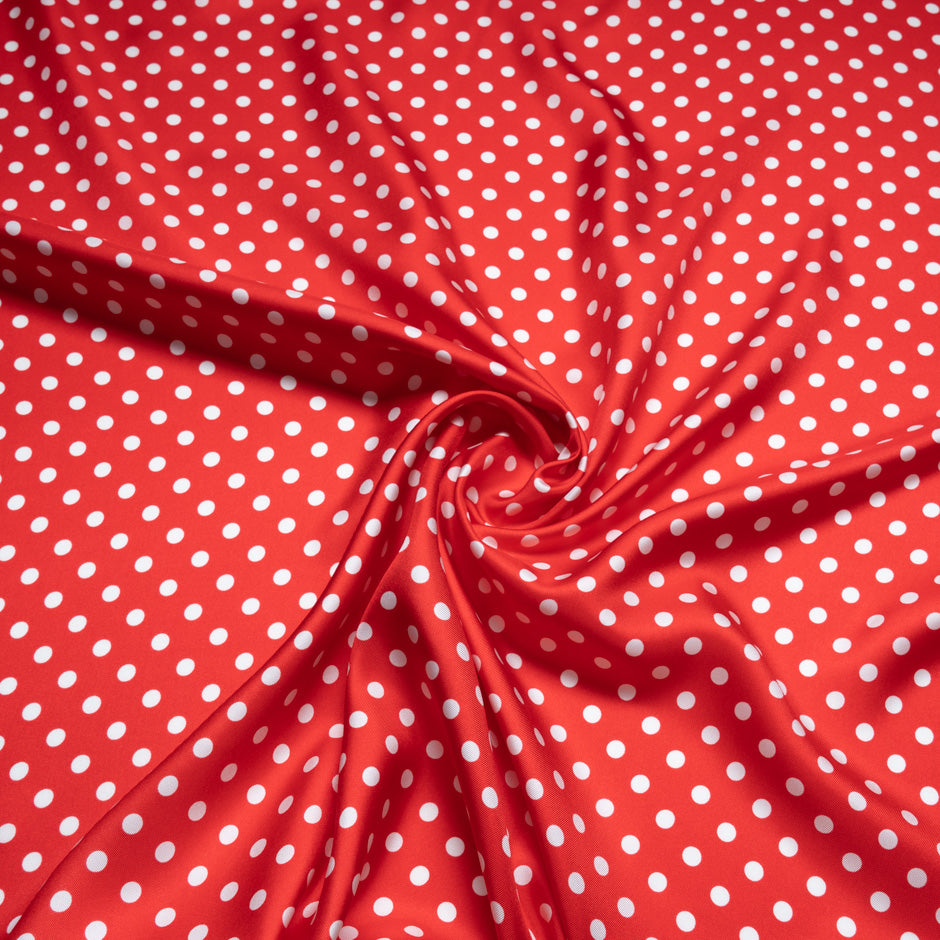 White Spotted Ruby Red Pure Silk Twill