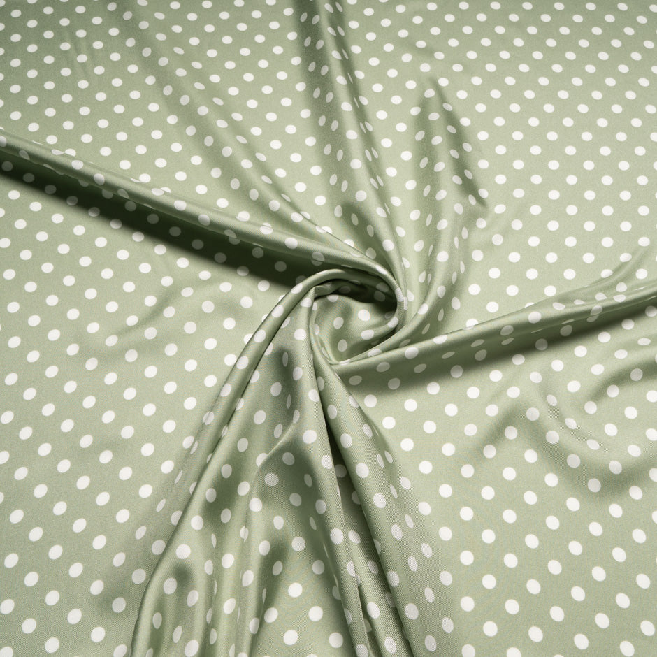 White Spotted Sage Green Pure Silk Twill