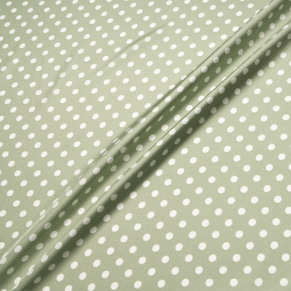 White Spotted Sage Green Pure Silk Twill