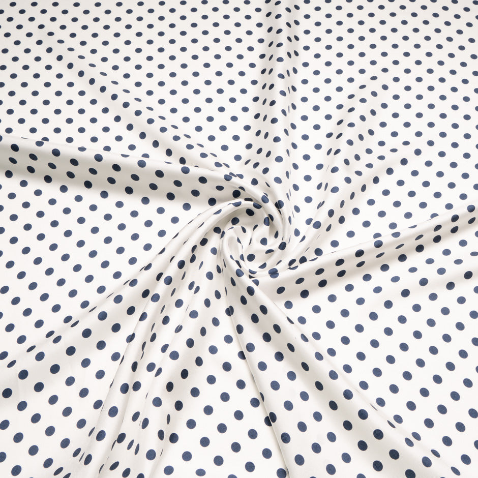 Blue Spotted Ivory Pure Silk Twill