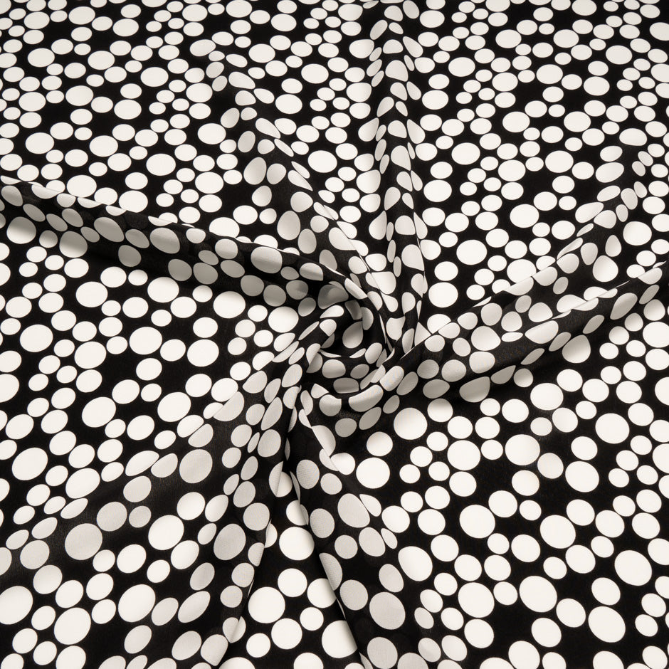 Multi White Spotted Black Silk Crêpe de Chine