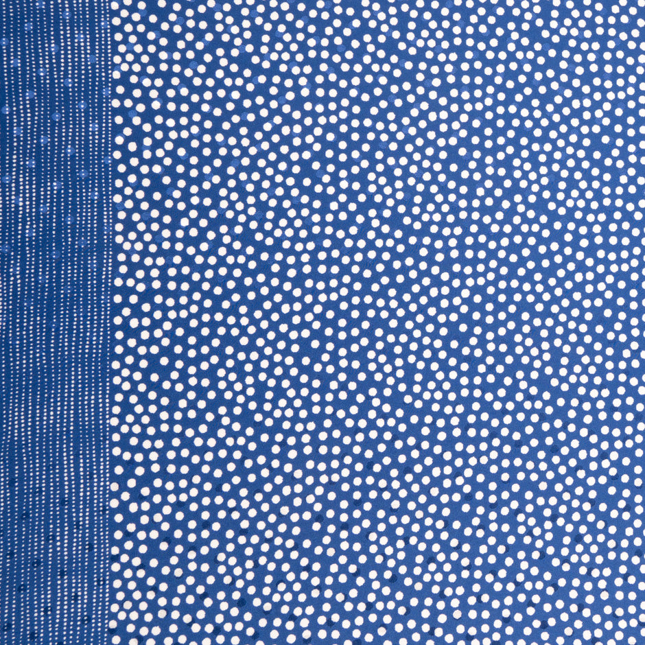 White Spot Printed Royal Blue Silk Jacquard