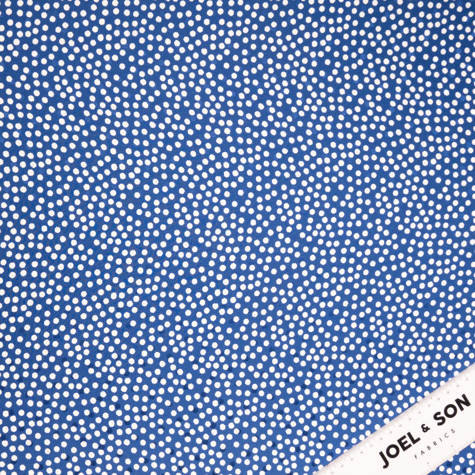 White Spot Printed Royal Blue Silk Jacquard