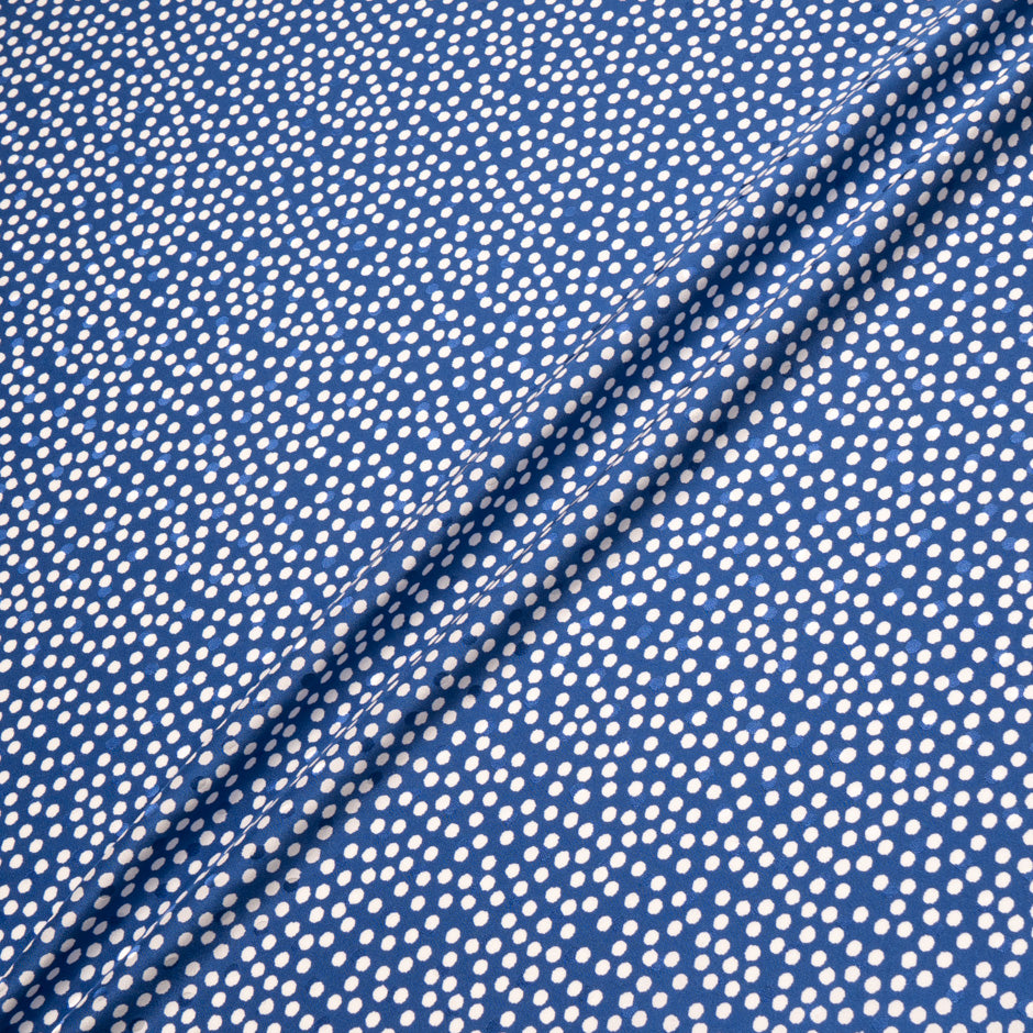 White Spot Printed Royal Blue Silk Jacquard