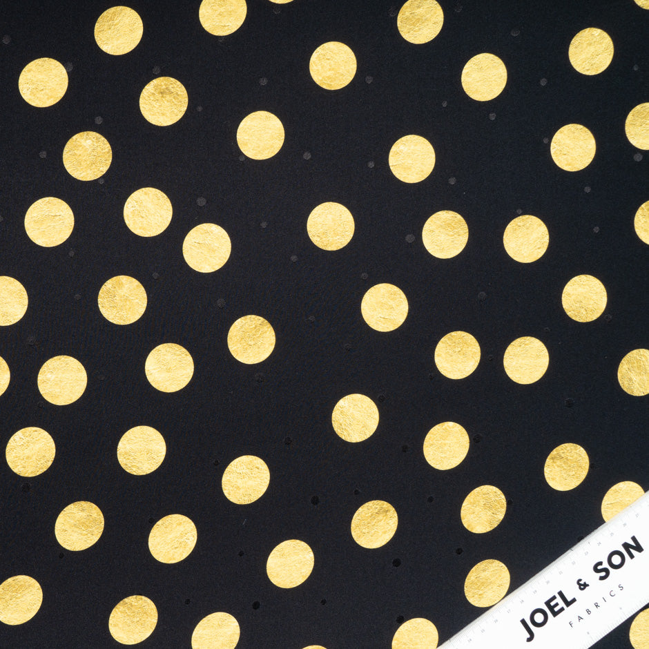 Large Yellow Spot Printed Black Silk Jacquard