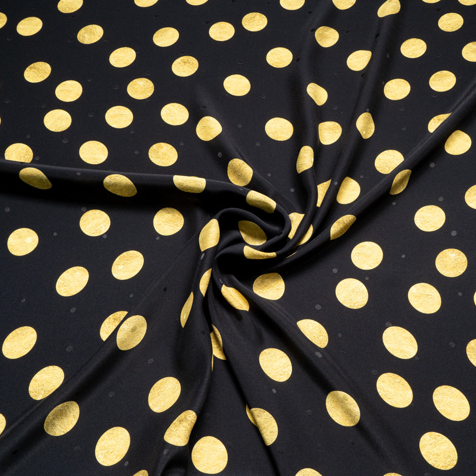 Large Yellow Spot Printed Black Silk Jacquard