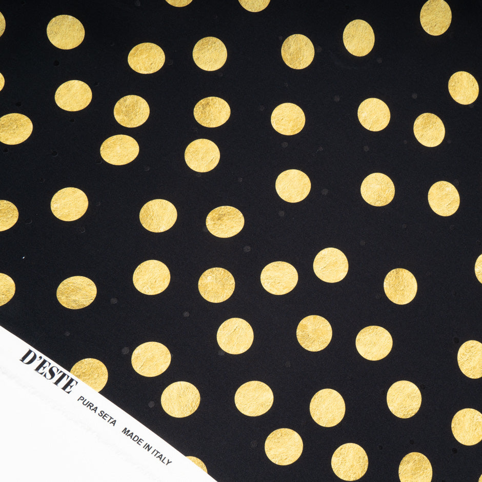 Large Yellow Spot Printed Black Silk Jacquard