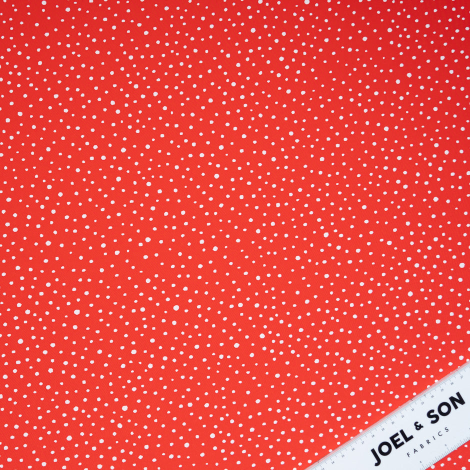 White Spot Printed Rich Red Silk Crêpe de Chine