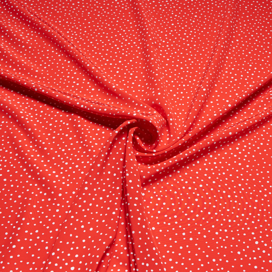 White Spot Printed Rich Red Silk Crêpe de Chine