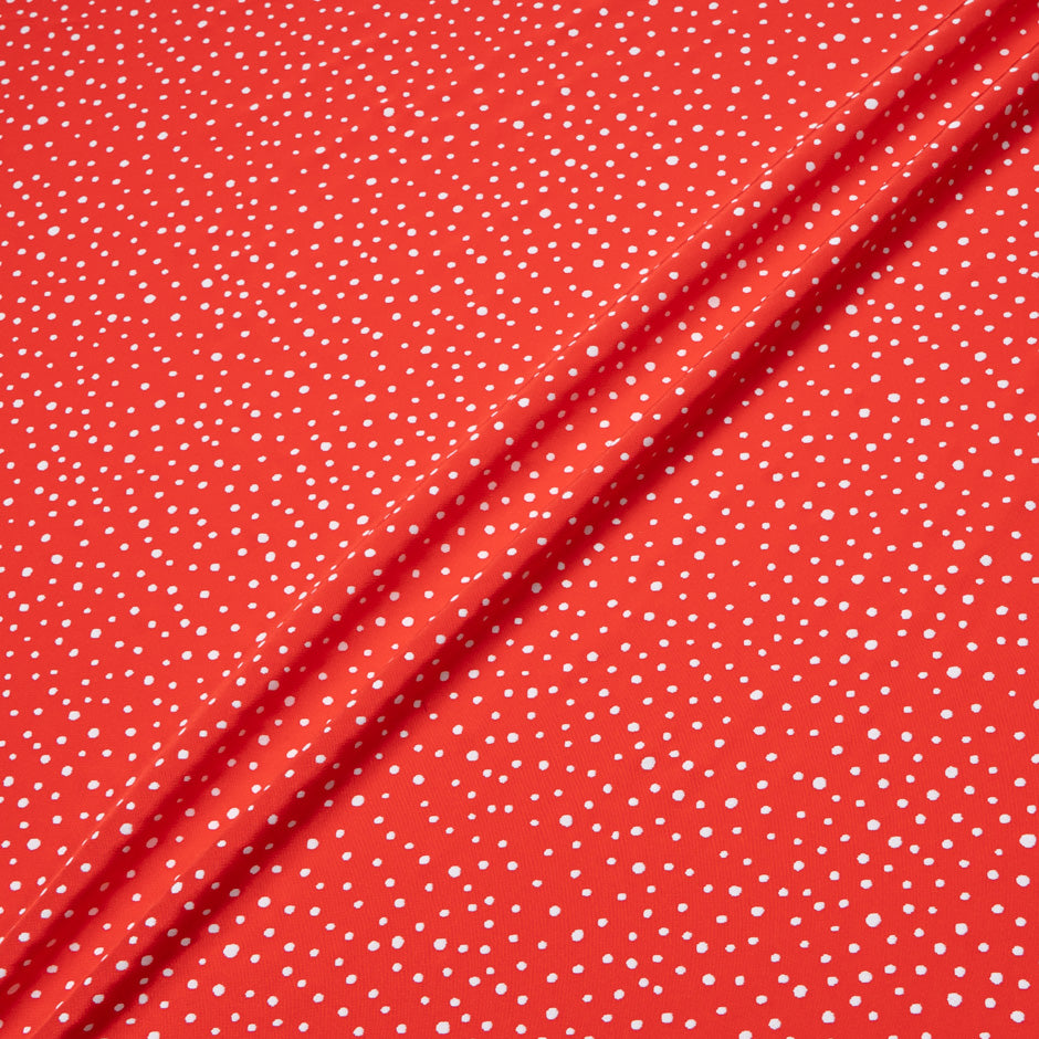 White Spot Printed Rich Red Silk Crêpe de Chine