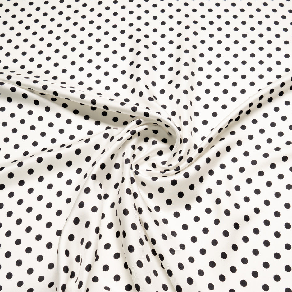 Black Spotted Ivory Pure Silk Twill