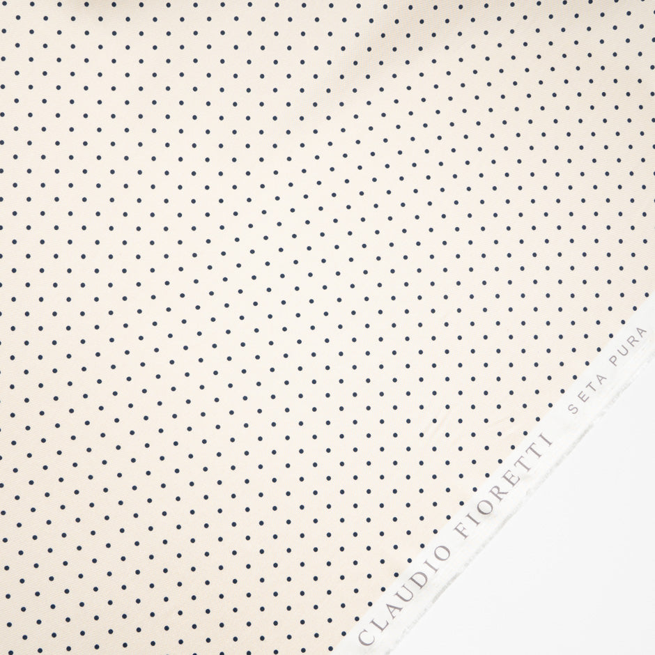 Mini Blue Spot Printed Vanilla Silk Twill