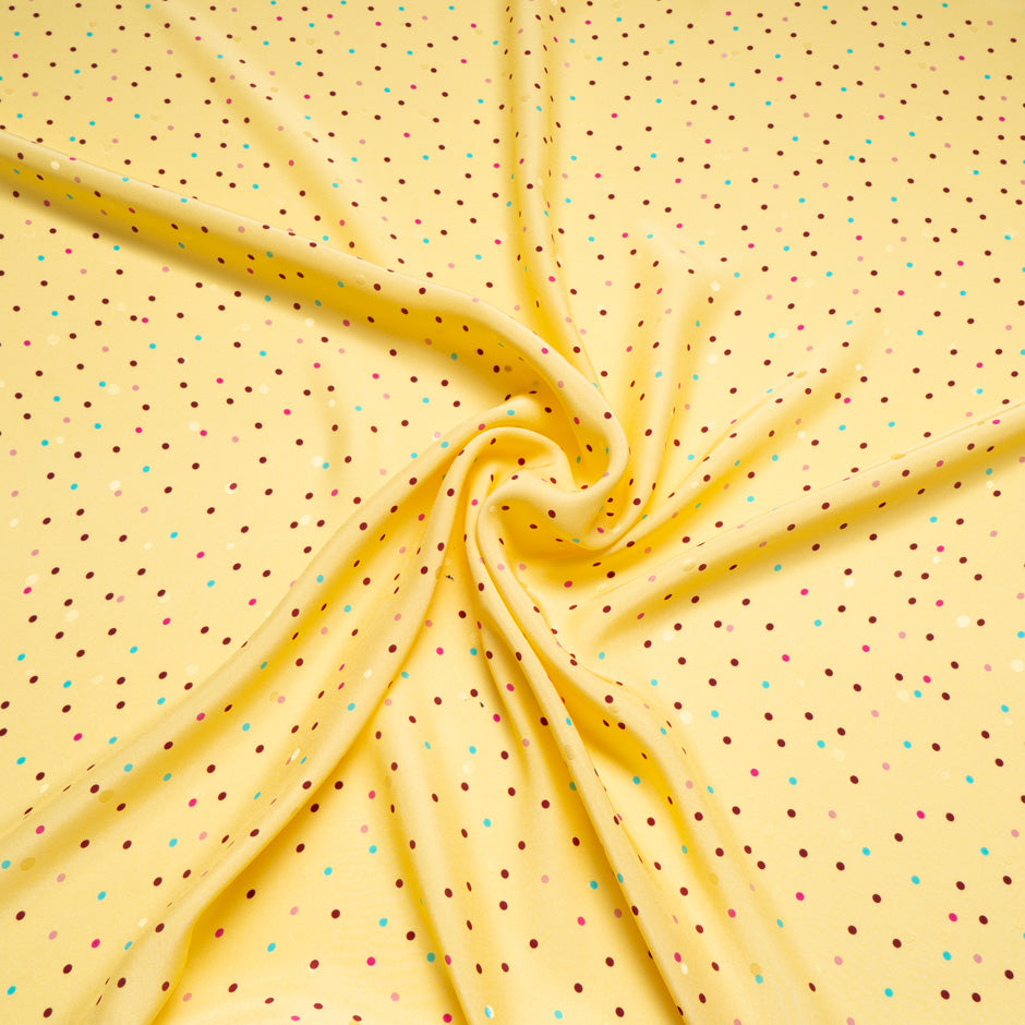 Multi-Coloured Spot Printed Yellow Silk Jacquard (A 2.20m Piece)