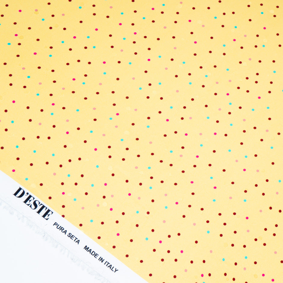 Multi-Coloured Spot Printed Yellow Silk Jacquard (A 2.20m Piece)