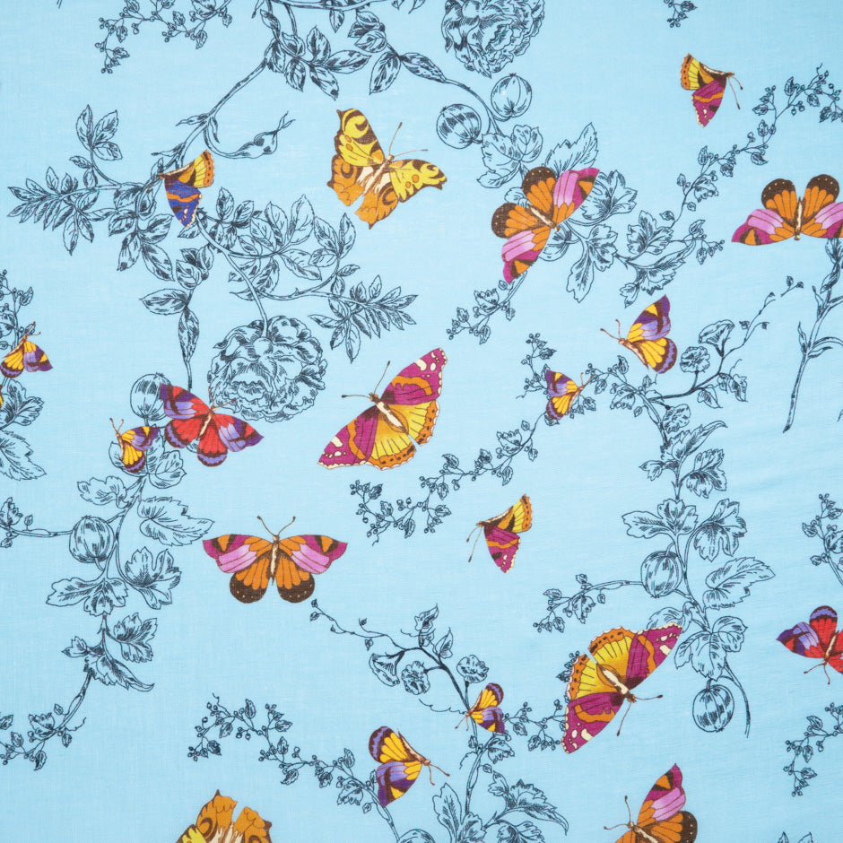 Multi Butterfly Printed Rich Blue Linen