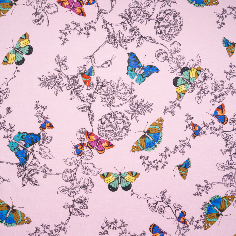 Multi Butterfly Printed Candy Pink Linen