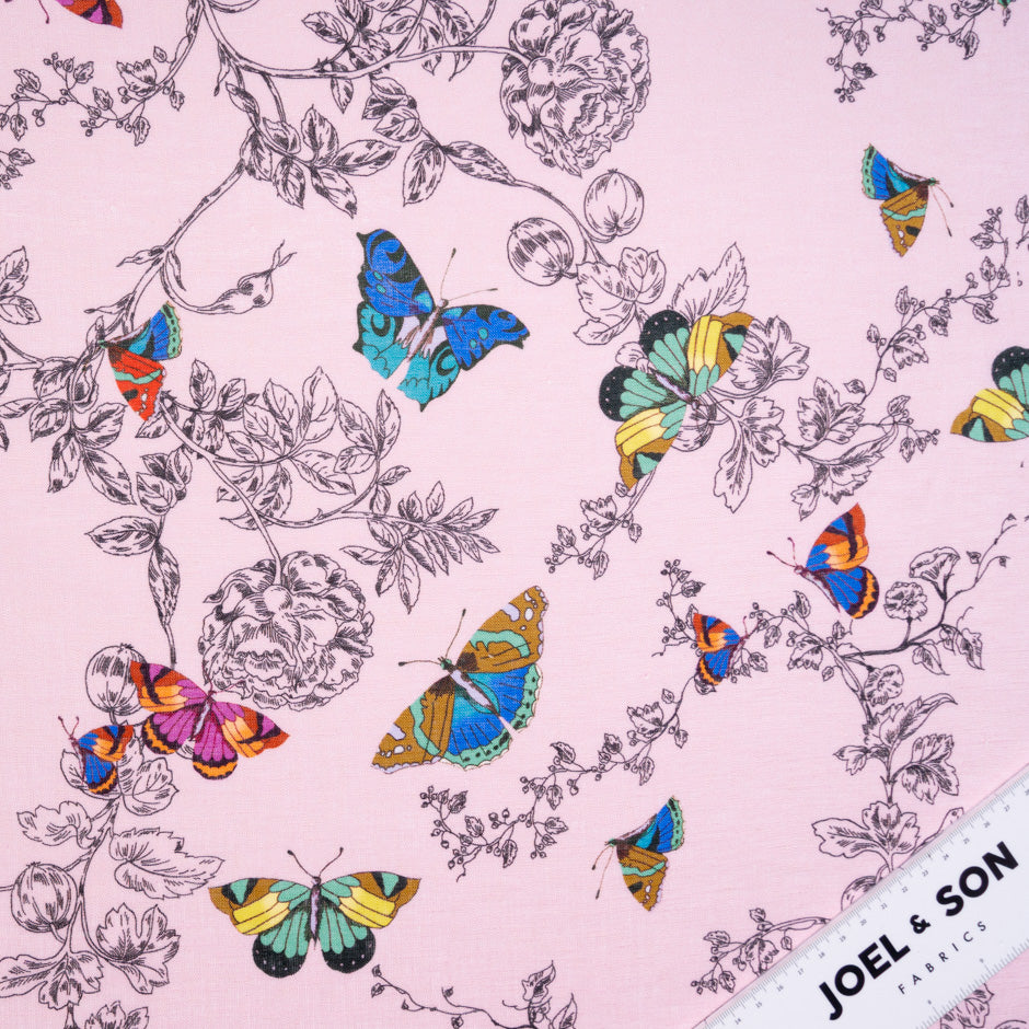 Multi Butterfly Printed Candy Pink Linen