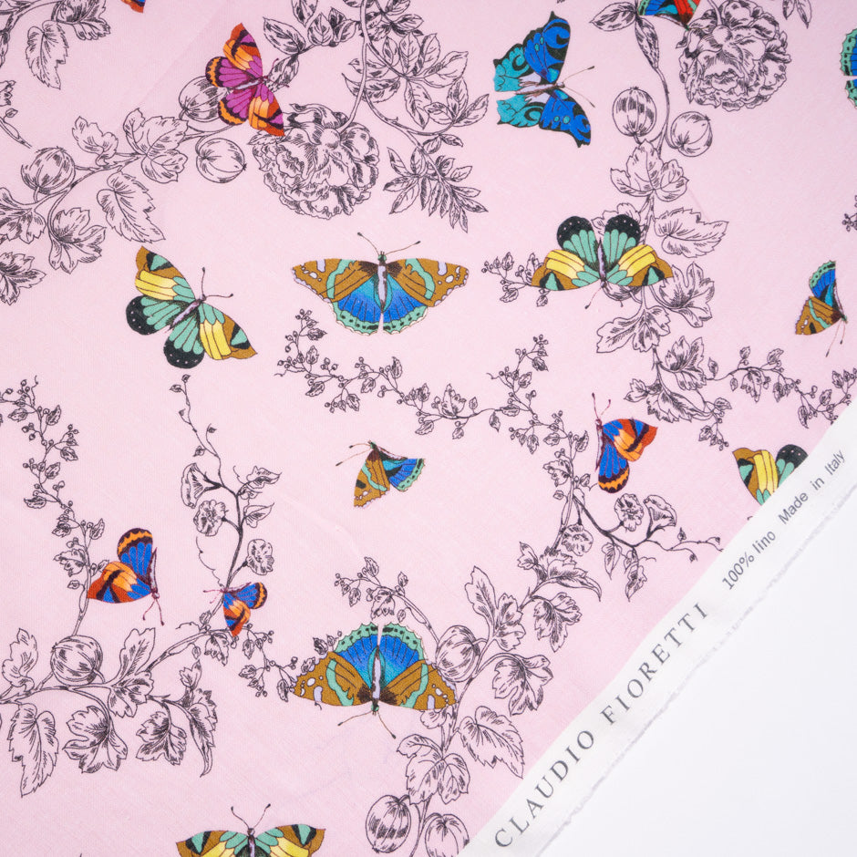 Multi Butterfly Printed Candy Pink Linen