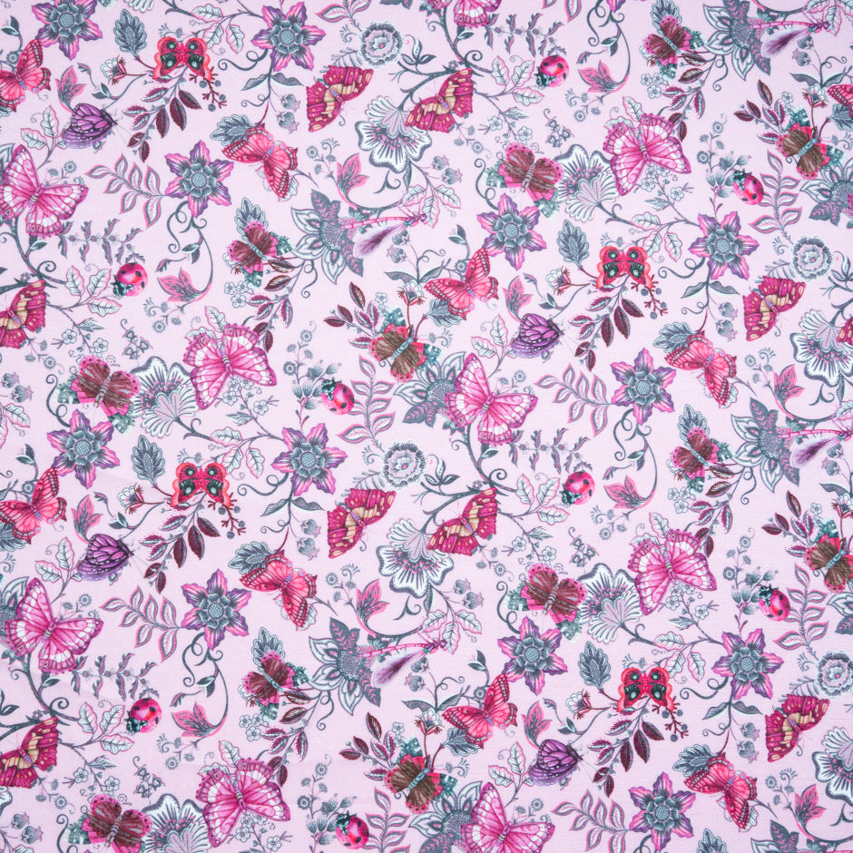 Floral & Butterfly Printed Pink Linen