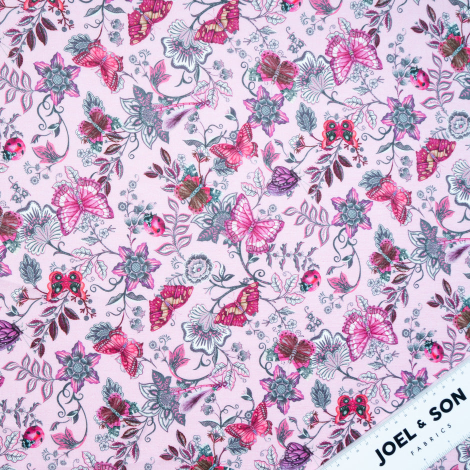 Floral & Butterfly Printed Pink Linen