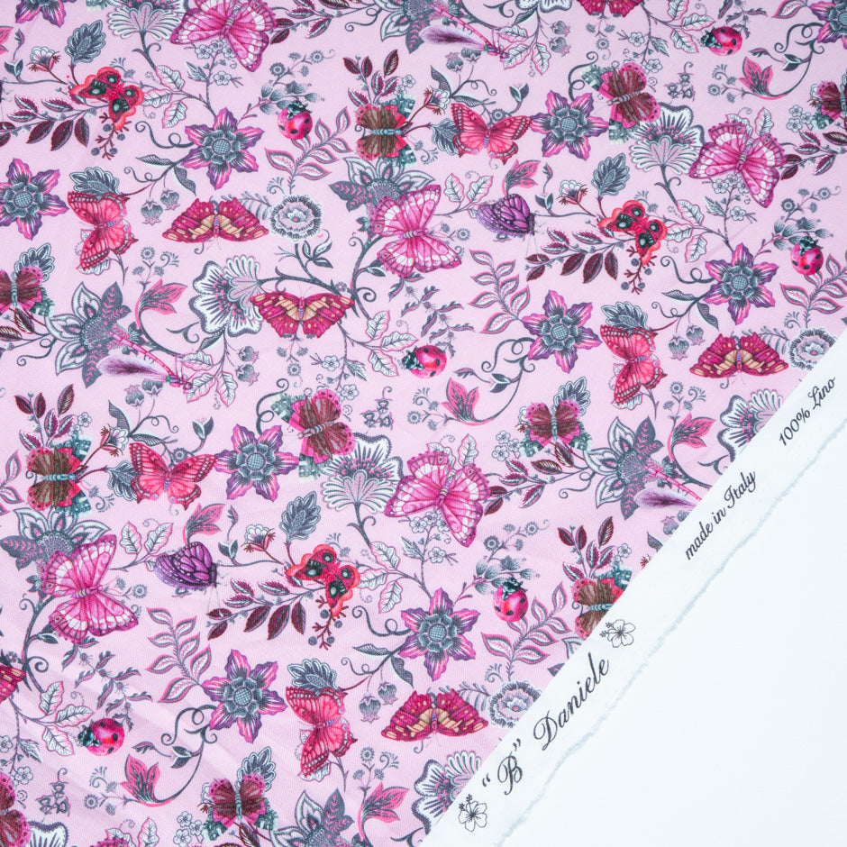 Floral & Butterfly Printed Pink Linen