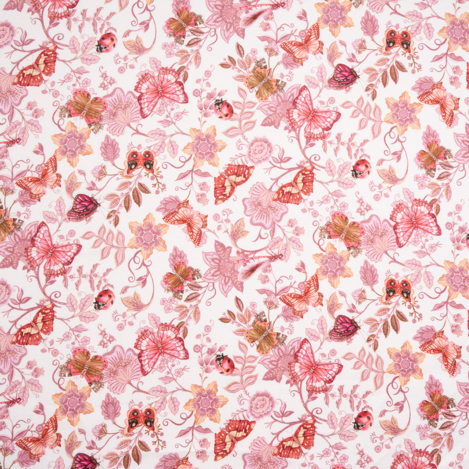 Pink & Orange Butterfly Printed Ivory Linen (A 1.95m Piece)