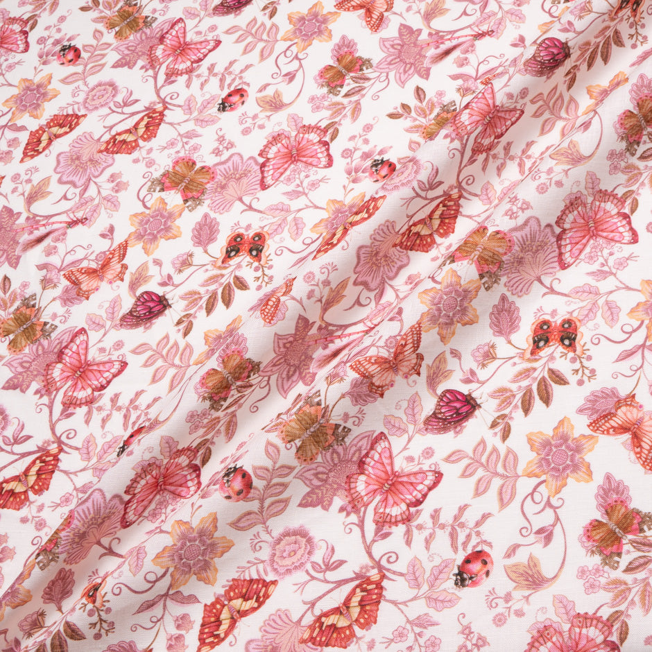 Pink & Orange Butterfly Printed Ivory Linen (A 1.95m Piece)