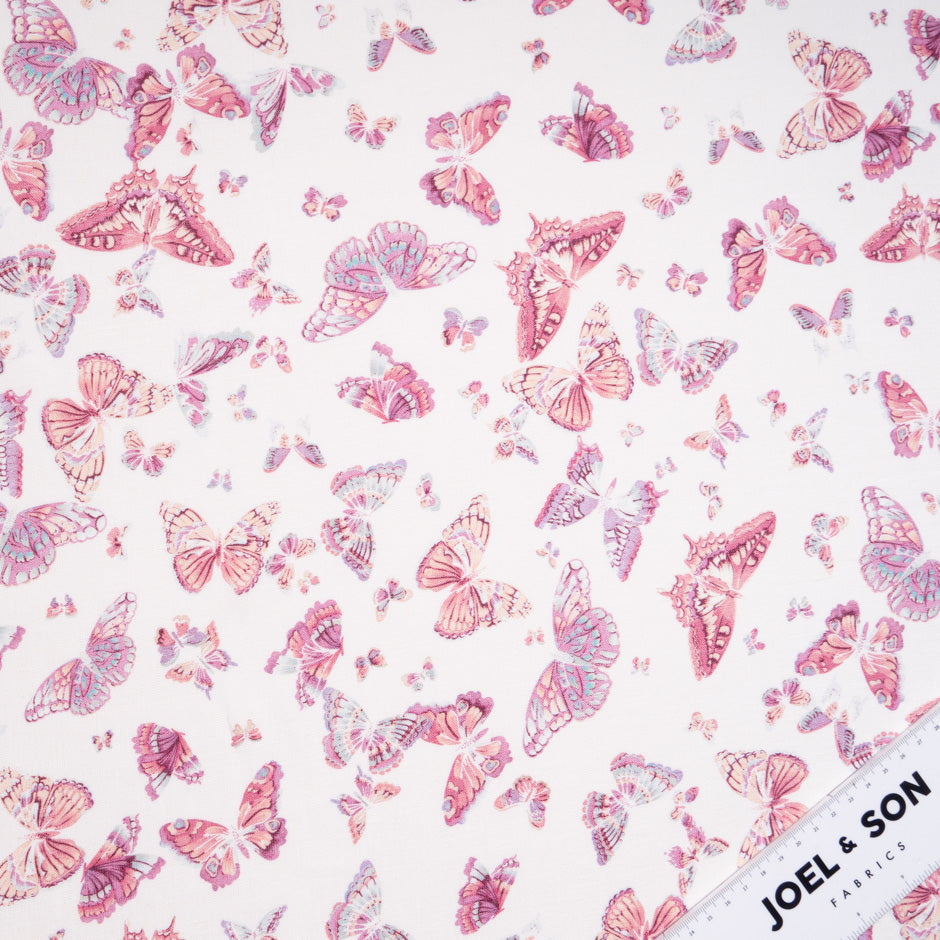 Pink Butterfly Printed Ivory Linen