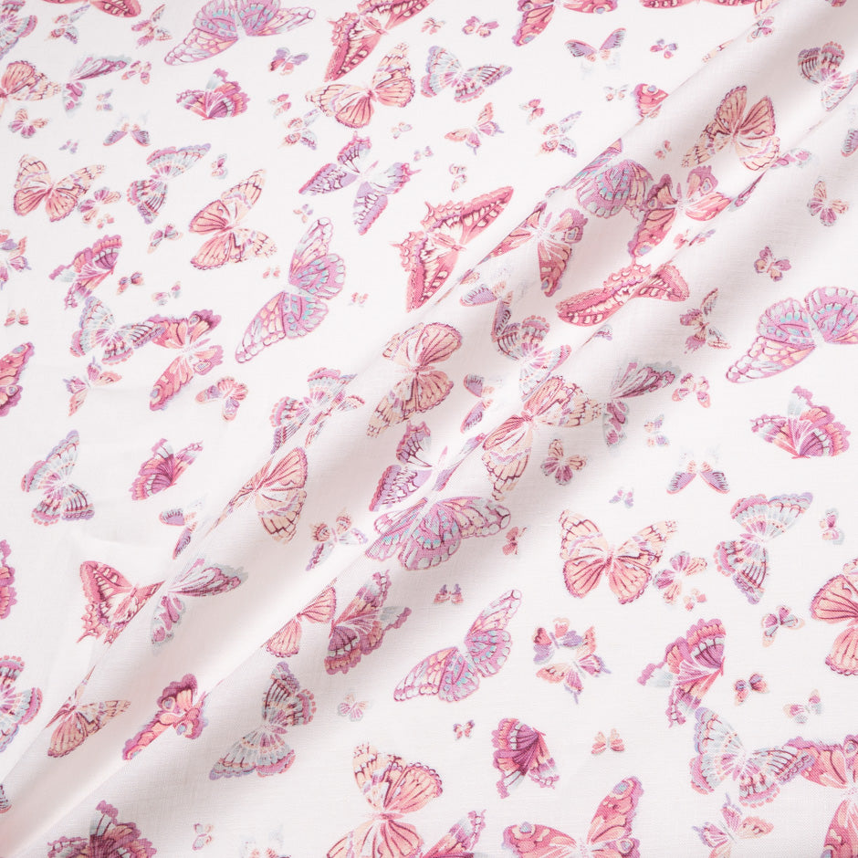 Pink Butterfly Printed Ivory Linen