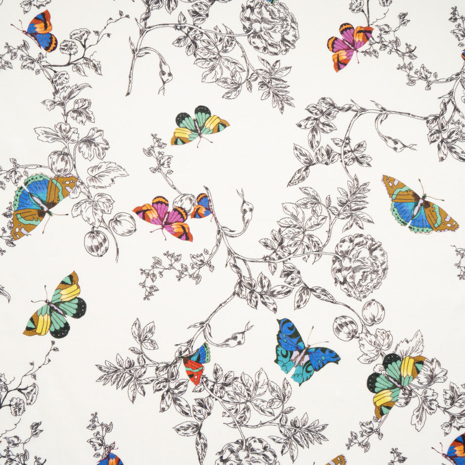 Multi Butterfly Printed Ivory Linen