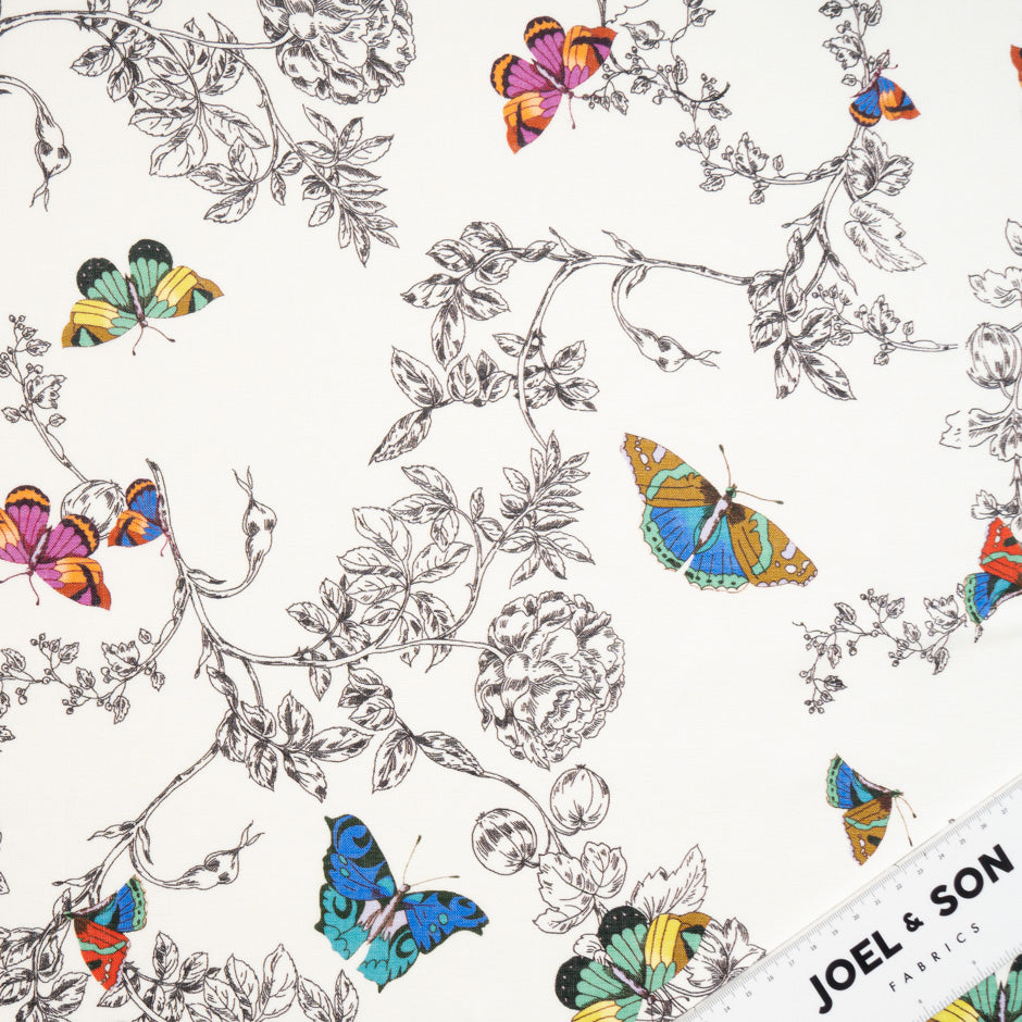 Multi Butterfly Printed Ivory Linen