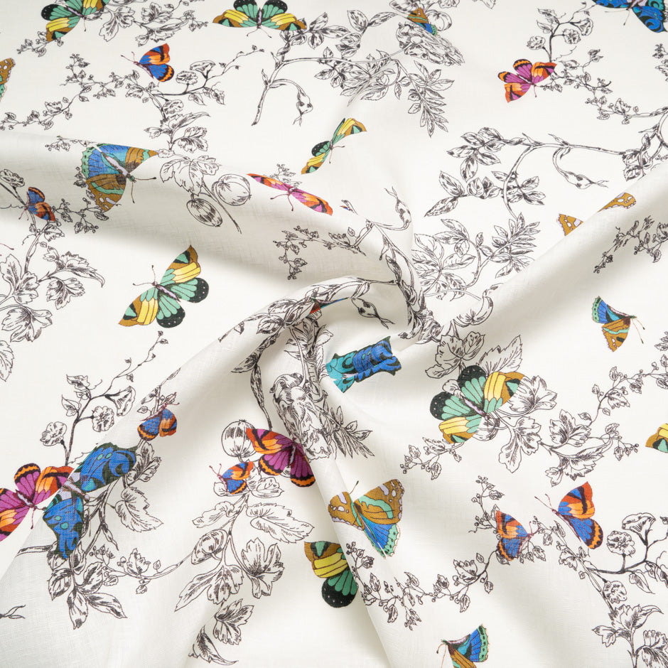Multi Butterfly Printed Ivory Linen