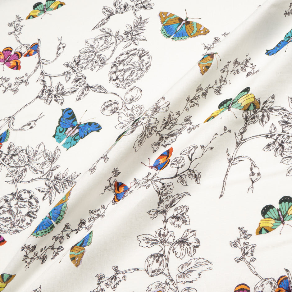 Multi Butterfly Printed Ivory Linen