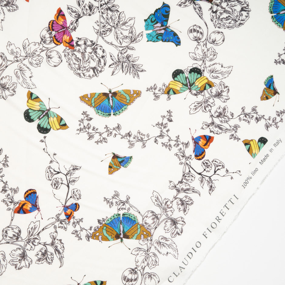 Multi Butterfly Printed Ivory Linen