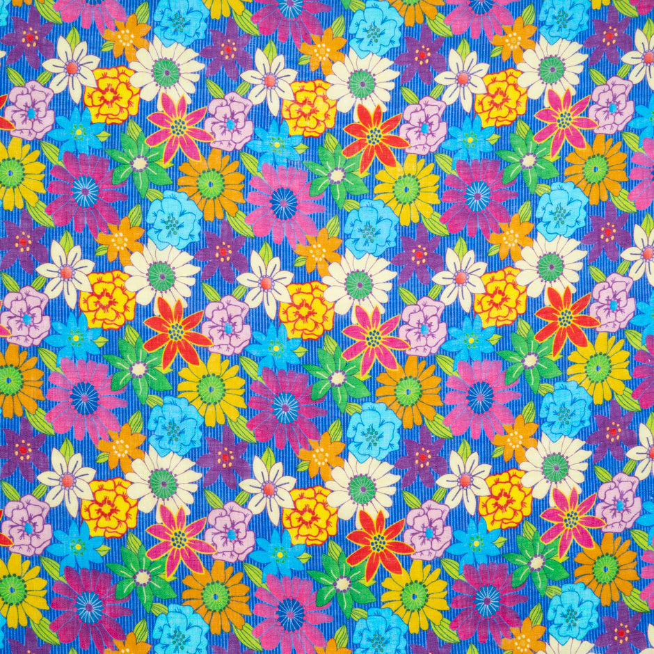 Bold Retro Floral Printed Linen