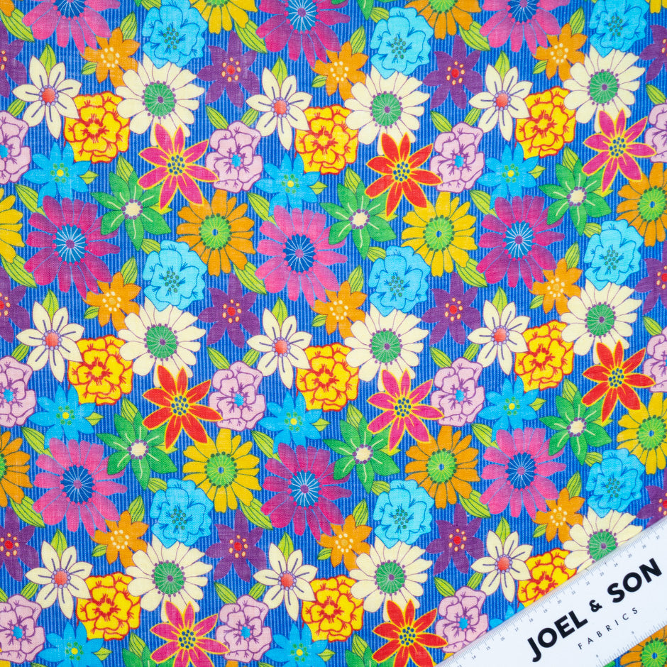 Bold Retro Floral Printed Linen