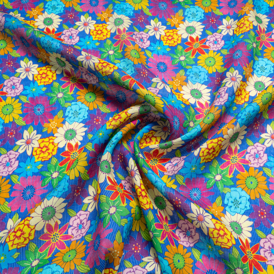 Bold Retro Floral Printed Linen