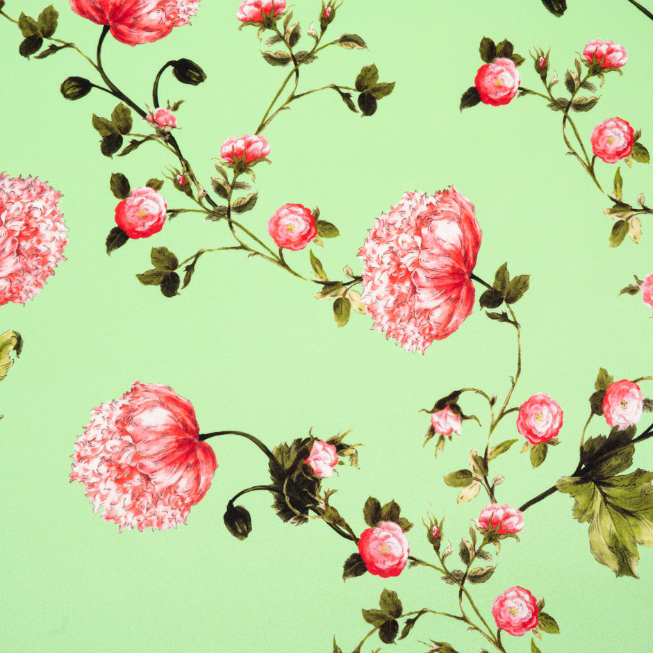 Pink Shaded Floral Printed Green Silk Crêpe