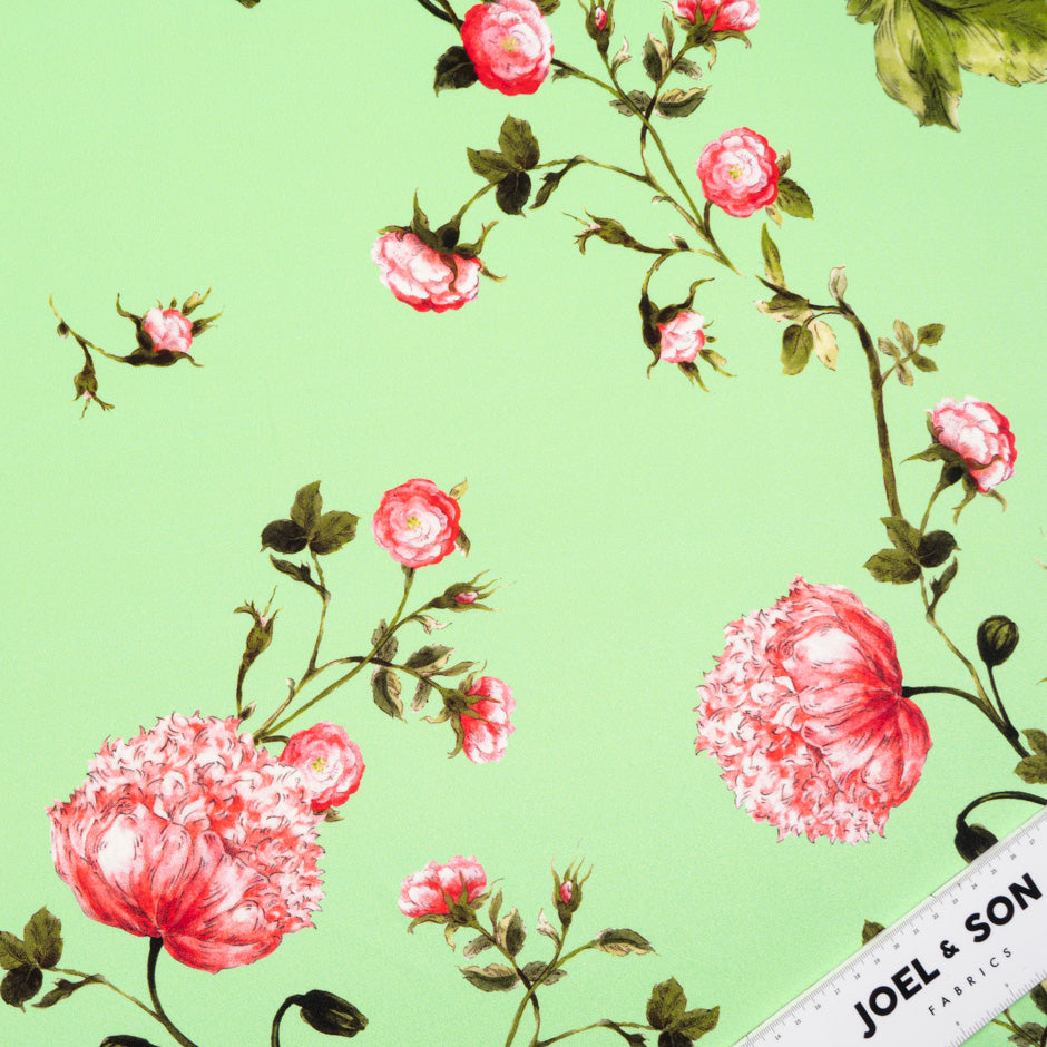 Pink Shaded Floral Printed Green Silk Crêpe