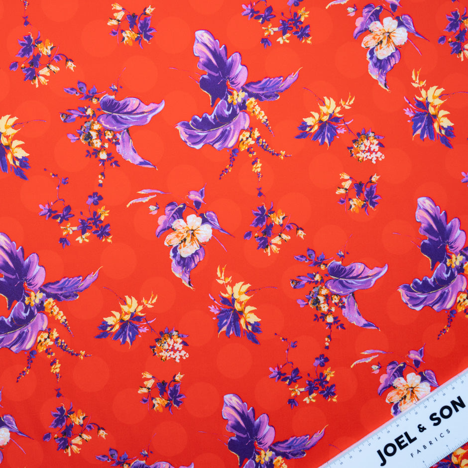 Purple Floral Printed Red Luxury Cotton