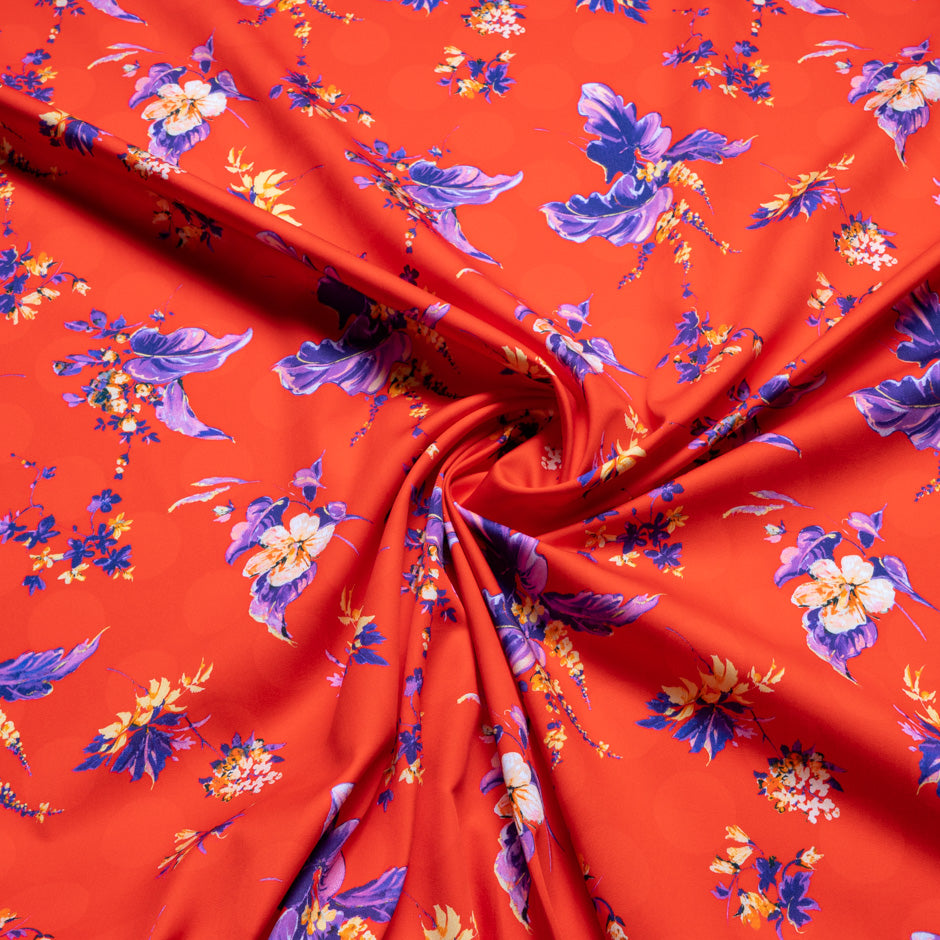 Purple Floral Printed Red Luxury Cotton