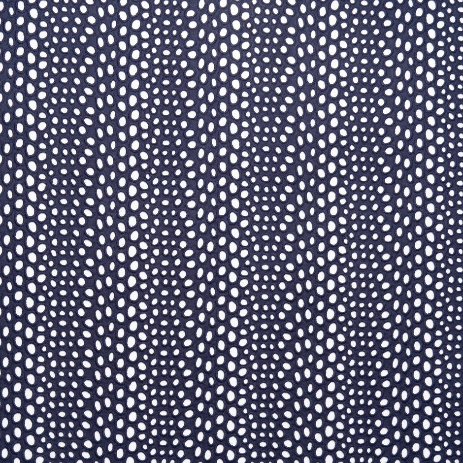 Navy Blue Open Work Embroidered Pure Cotton