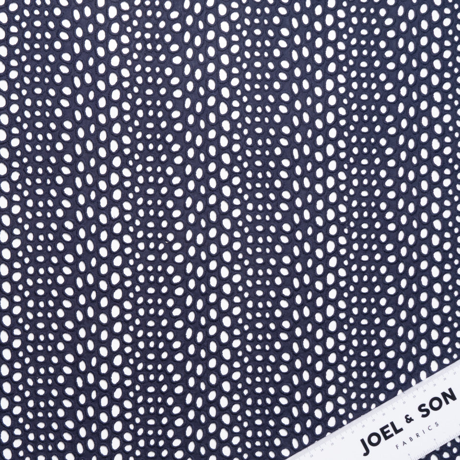 Navy Blue Open Work Embroidered Pure Cotton