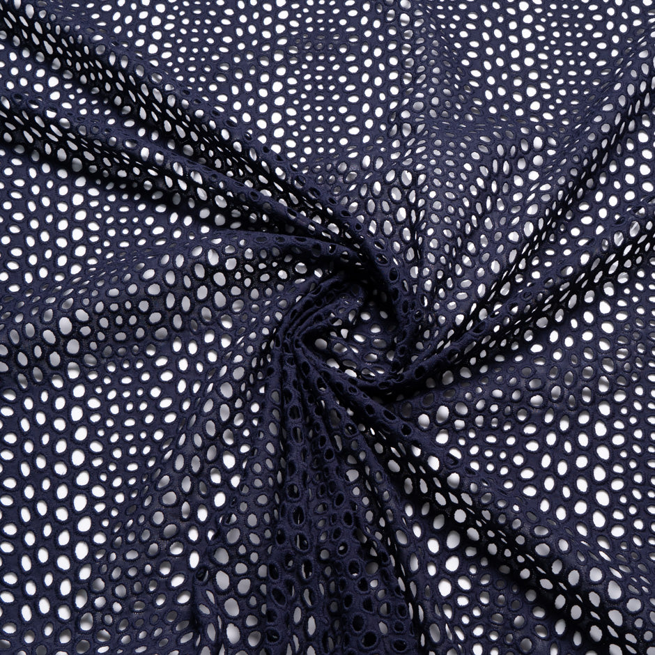 Navy Blue Open Work Embroidered Pure Cotton