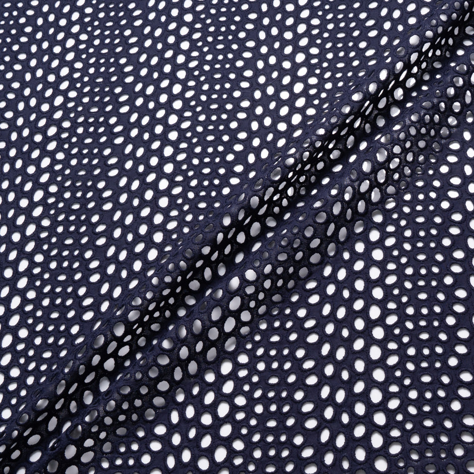 Navy Blue Open Work Embroidered Pure Cotton