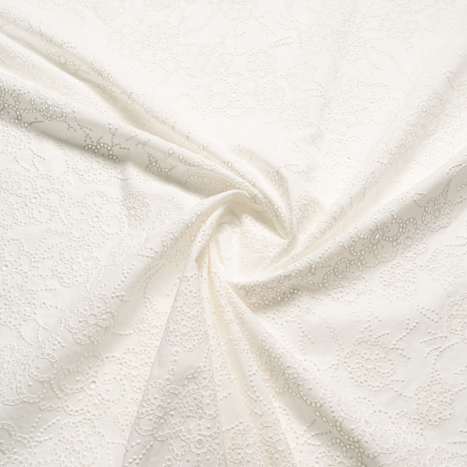 Ivory Floral Open Work Embroidered Pure Cotton